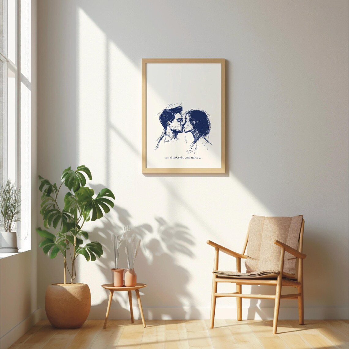 Blue Ink Kiss Sketch Romantic Couple German Quote Art Poster - Image 5