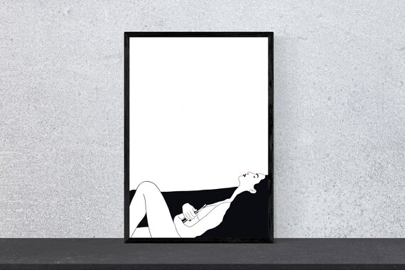 Naked Lines Reclining Woman Sofa Minimalist Line Art Sketch Poster