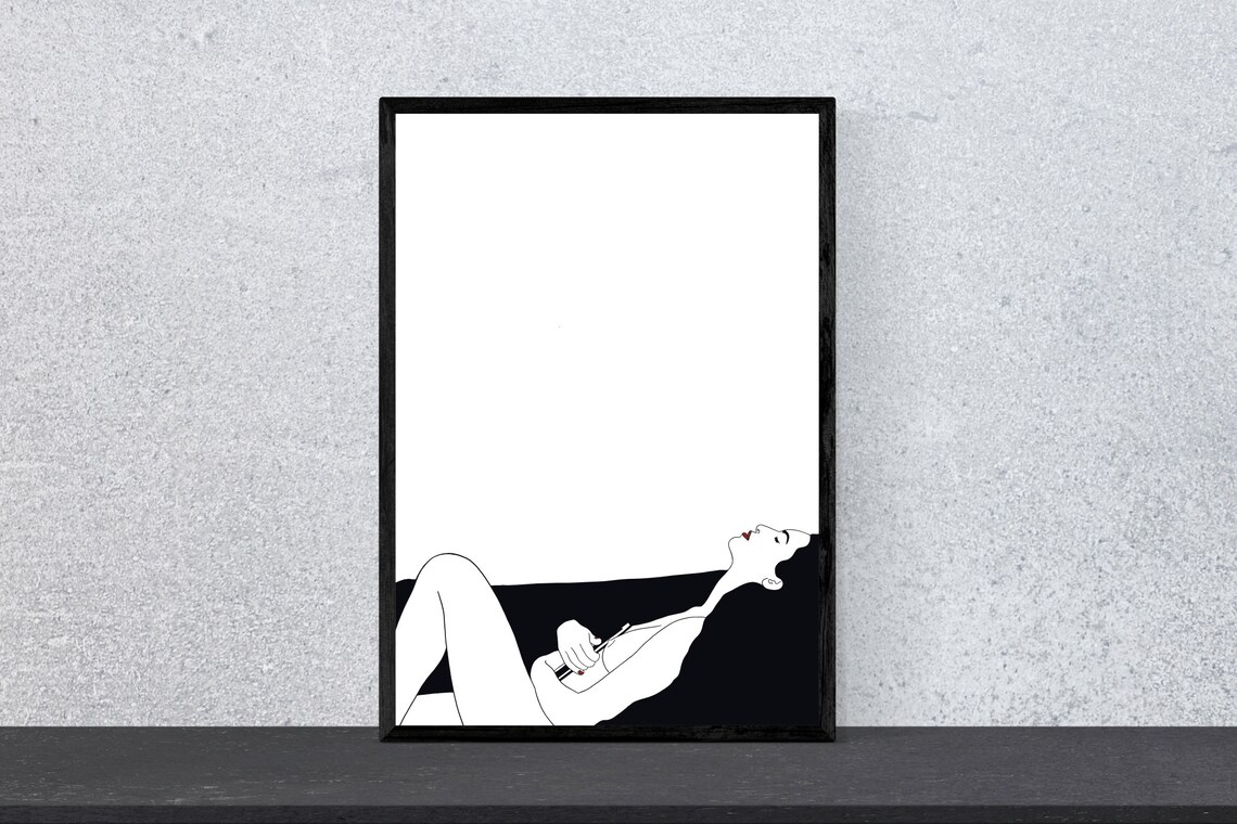 Naked Lines Reclining Woman Sofa Minimalist Line Art Sketch Poster