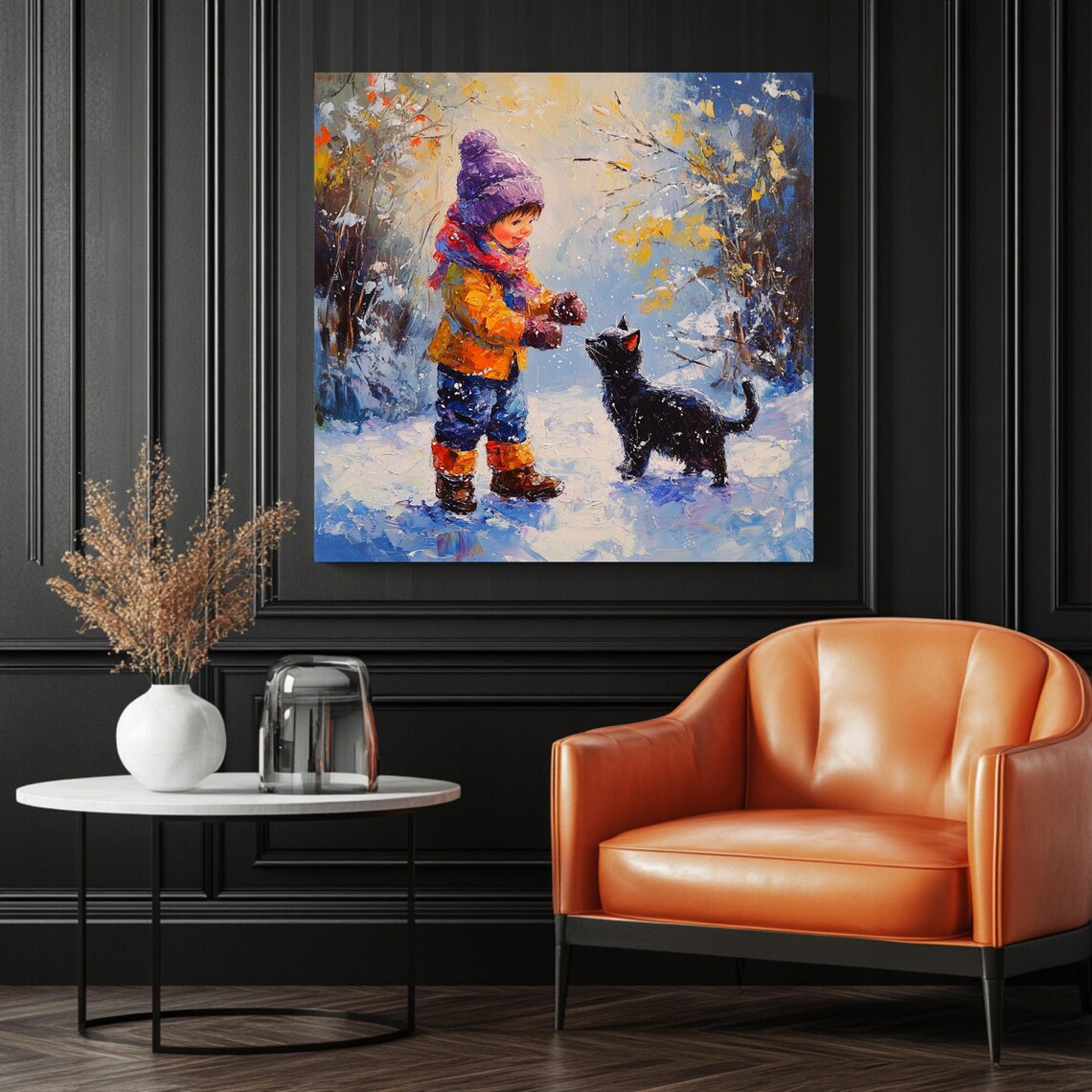 Girl And Cat Winter Scene, Girls Room Decor - Image 3