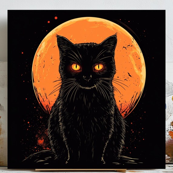 Black Cat Poster, Gothic Halloween Decor