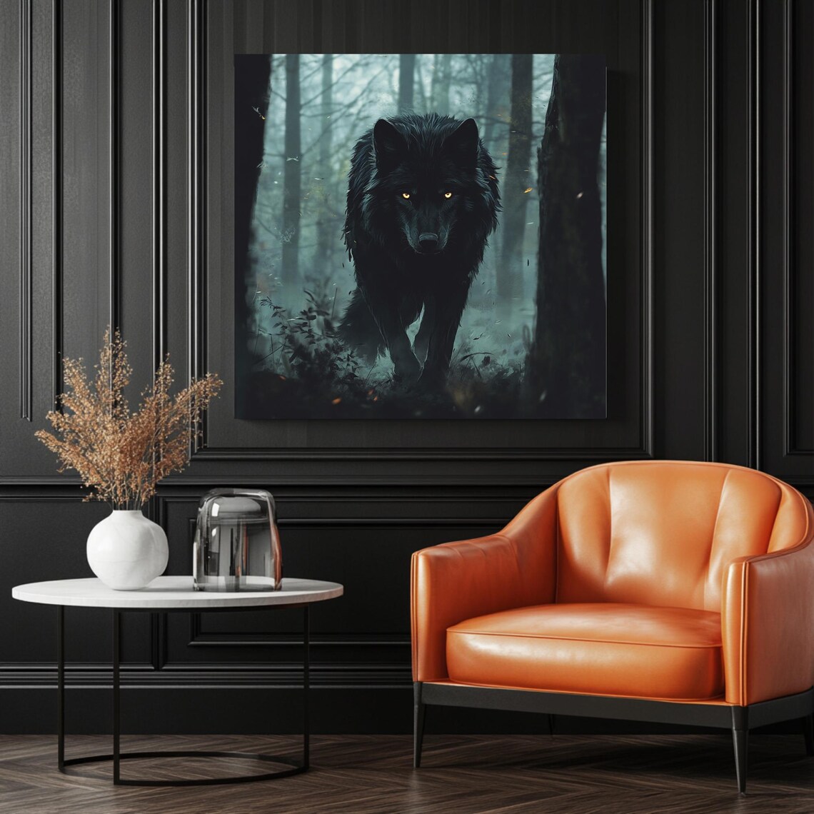 Black Wolf Poster, Dark Forest Animal Art Print - Image 3