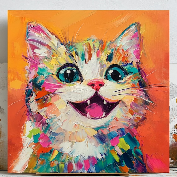 Colorful Cat Portrait, Minimalist Art Print