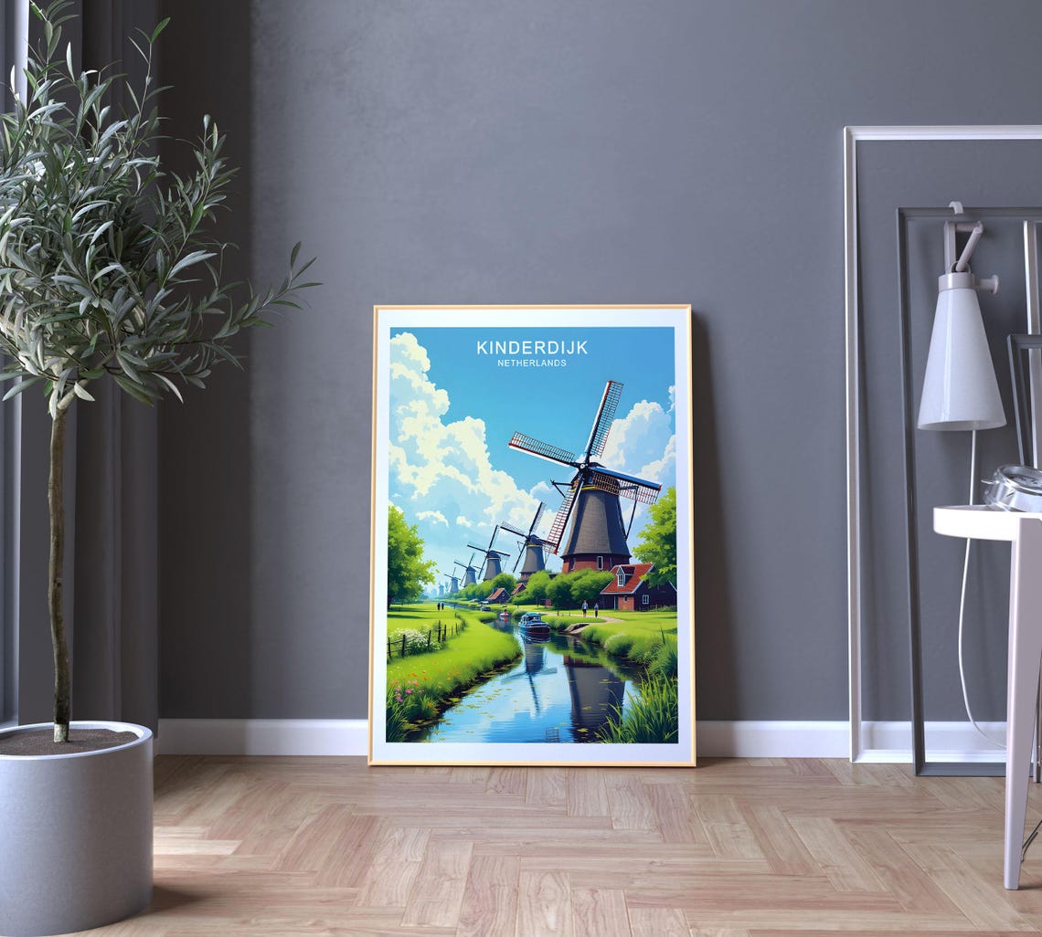 Kinderdijk Netherlands Travel Poster Iconic Windmills And Scenic Landscape Wall Art Poster For Gift - Image 5