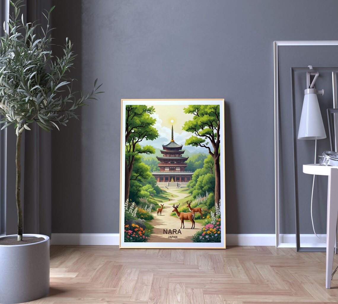 Nara Japan Five Story Pagoda Temple Deer Park Forest Garden Poster - Image 5