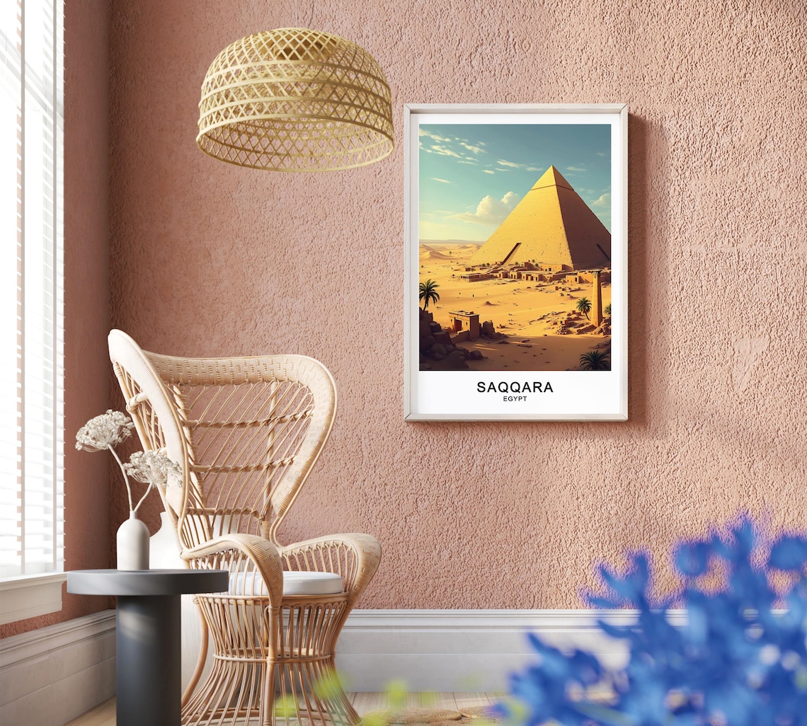 Saqqara Egypt Ancient Desert Pyramid Golden Sun Landscape Poster - Image 2