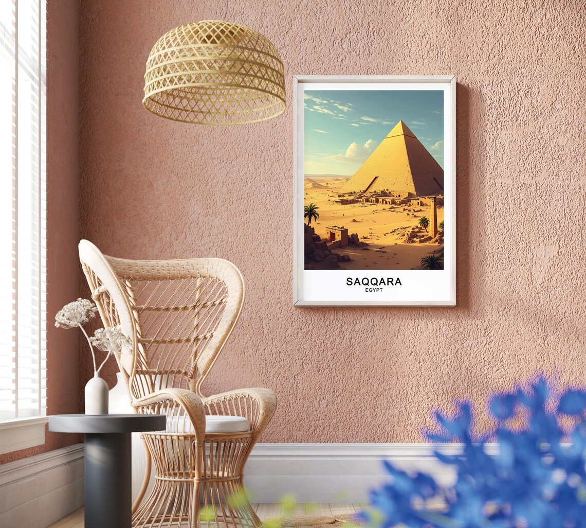 Saqqara Egypt Travel Poster Step Pyramid Ancient Tombs And Desert Landscape Wall Art Gift Poster - Image 2