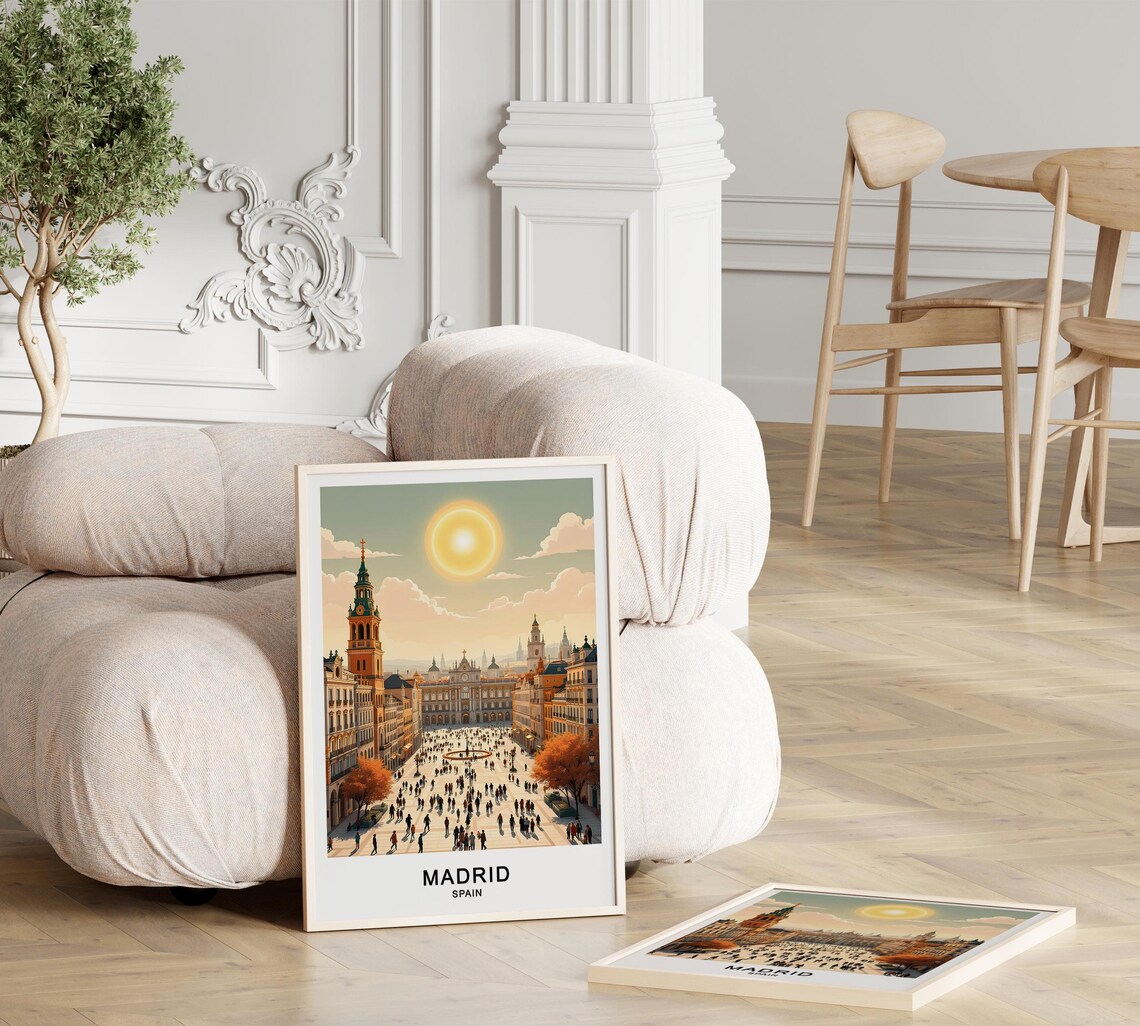 Madrid Spain Plaza Mayor Grand Square Sunny Cityscape Travel Poster - Image 3