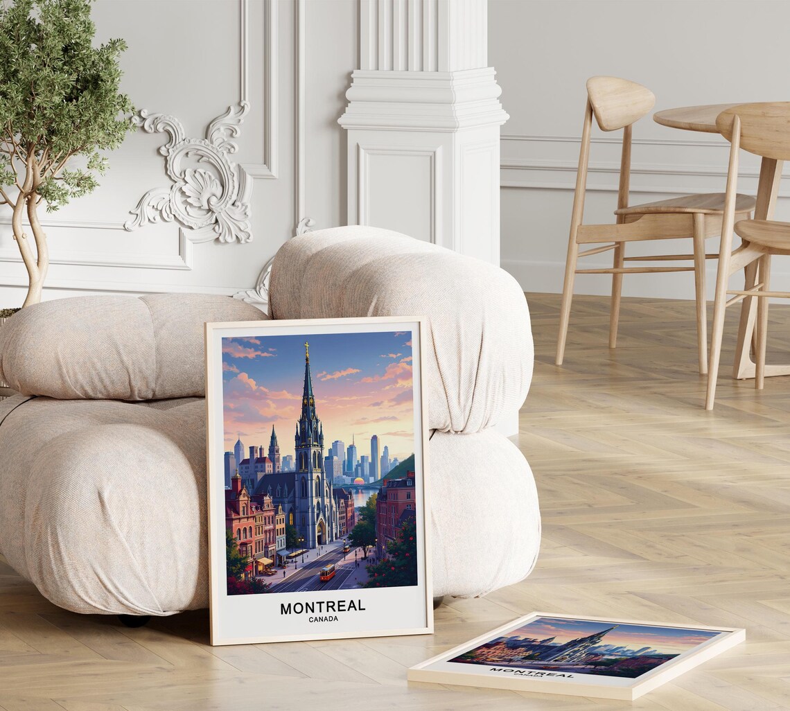 Montreal Canada Gothic Church Street Sunset Tram City Poster - Image 3