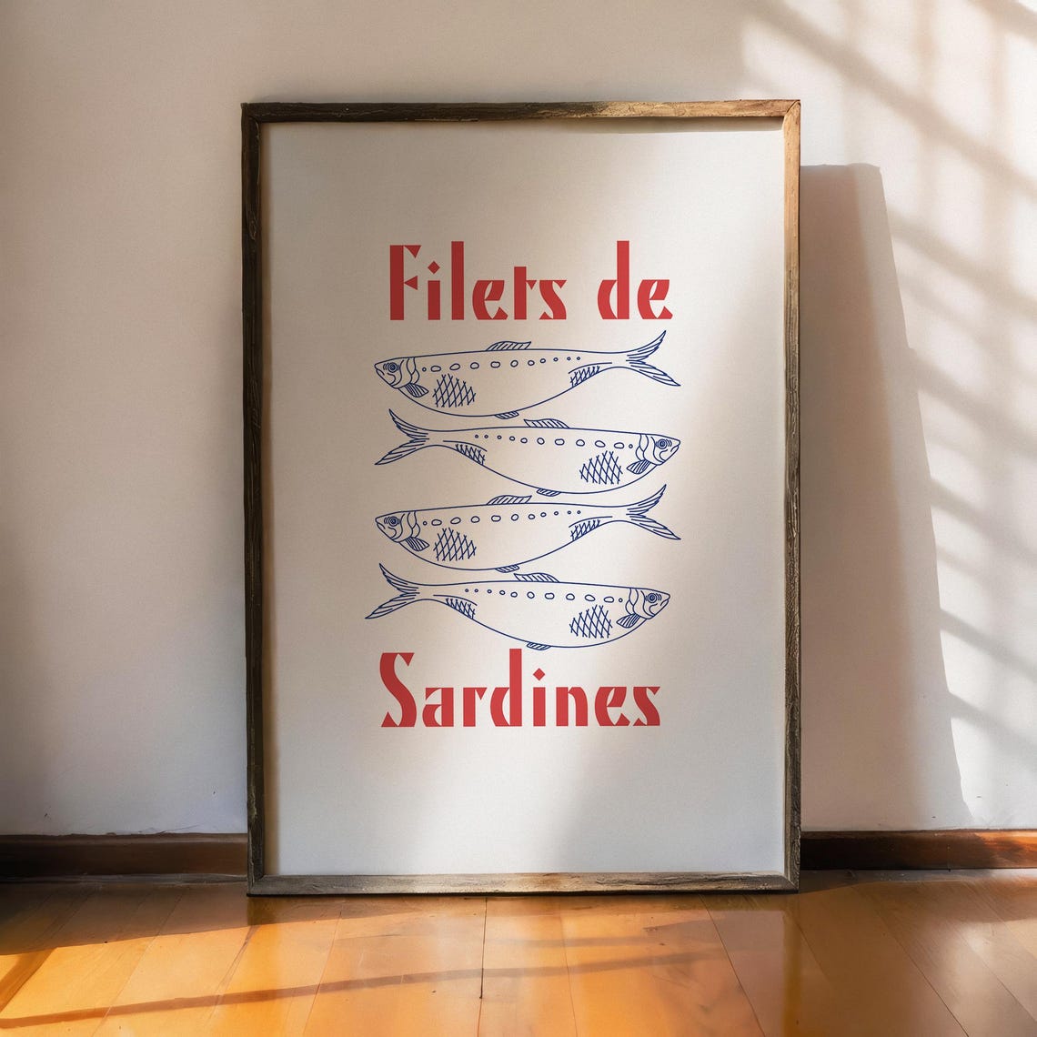 Filets De Sardines Four Fish Line Drawing French Retro Kitchen Poster