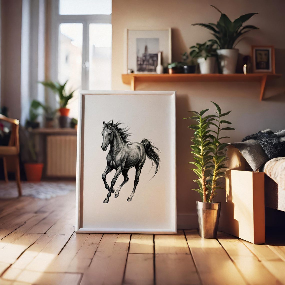 Galloping Horse Charcoal Sketch Vintage Farmhouse Equestrian Art Print - Image 2