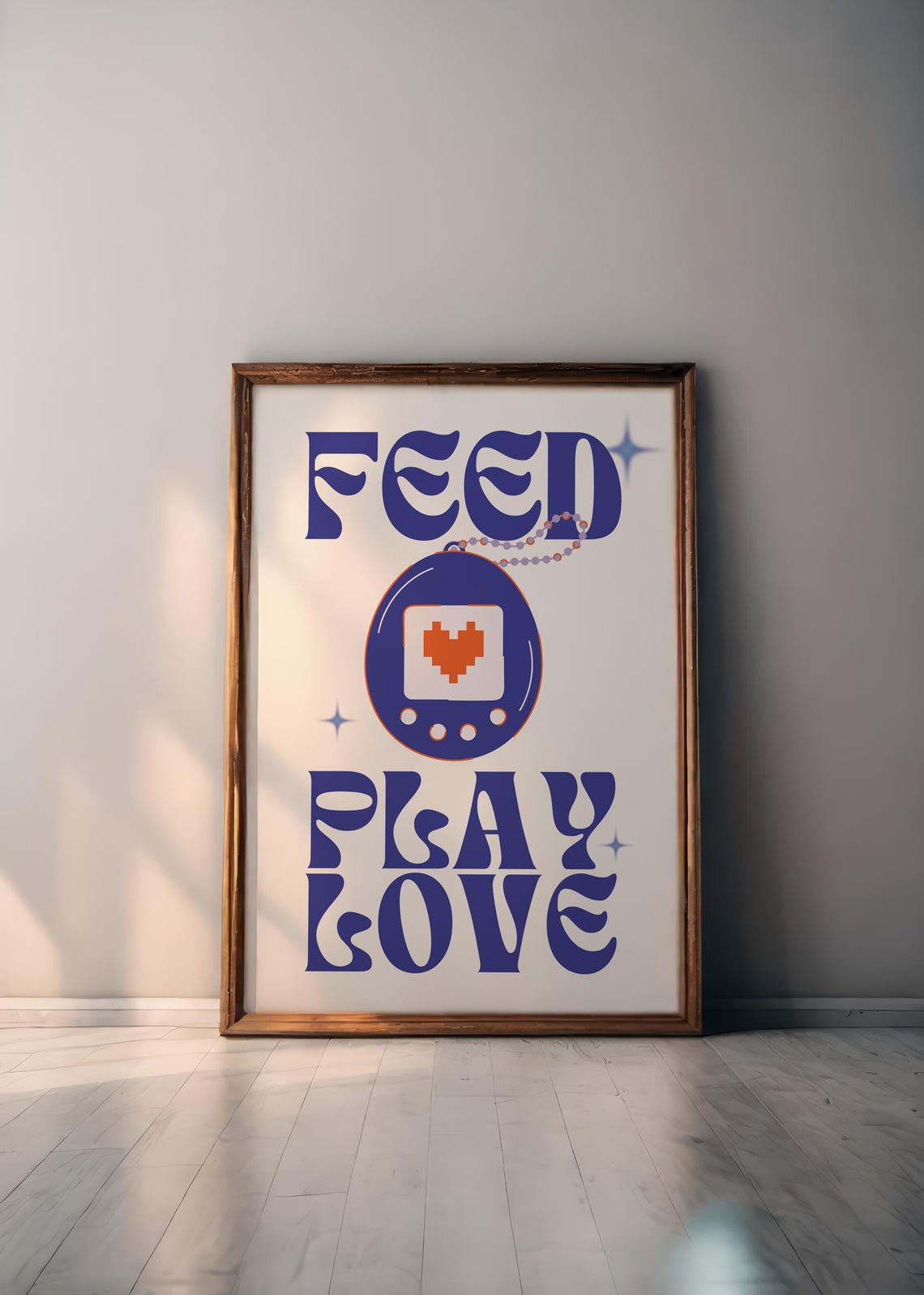 Blue Retro Digital Pet Tamagotchi Feed Play Love 90s Nostalgia Poster - Image 2