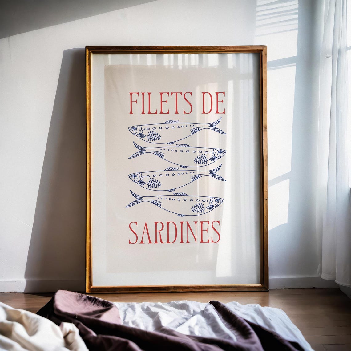 Filets De Sardines Fish Print Red Typography Retro French Wall Poster - Image 2