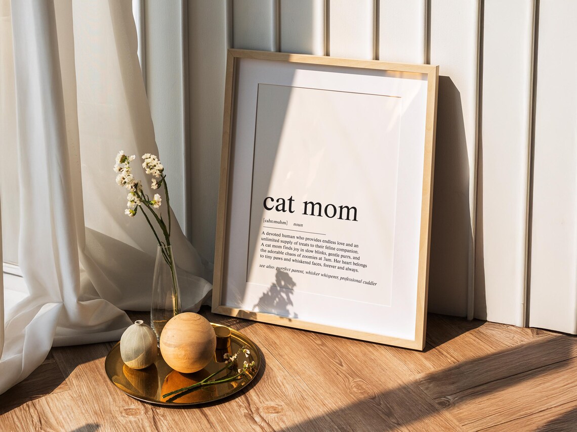 Cat Mom Definition Typography Funny Feline Lover Gift Wall Poster - Image 2