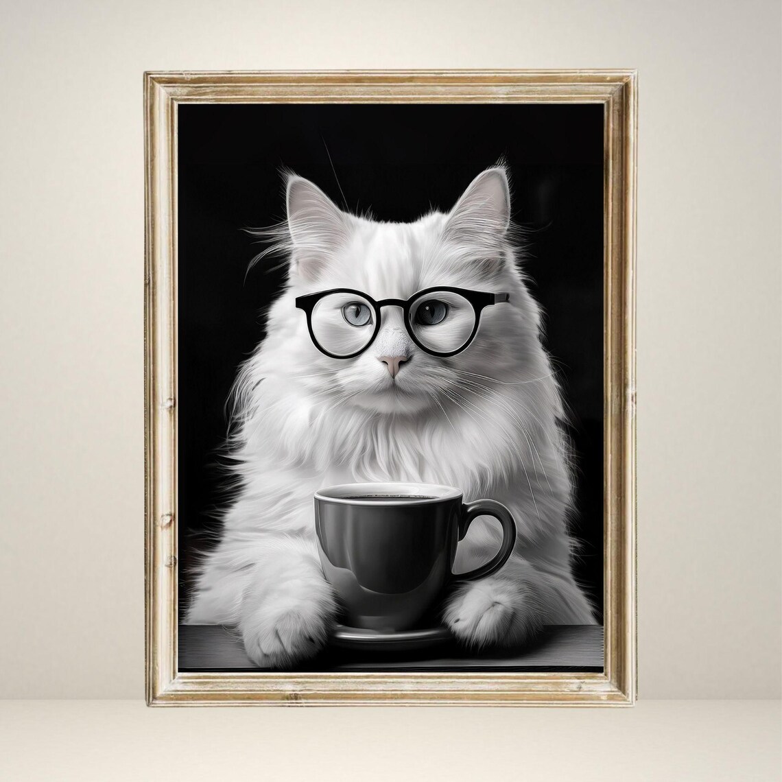 Cat Drinking Coffee, Coffee Lover Vintage Poster - Image 4