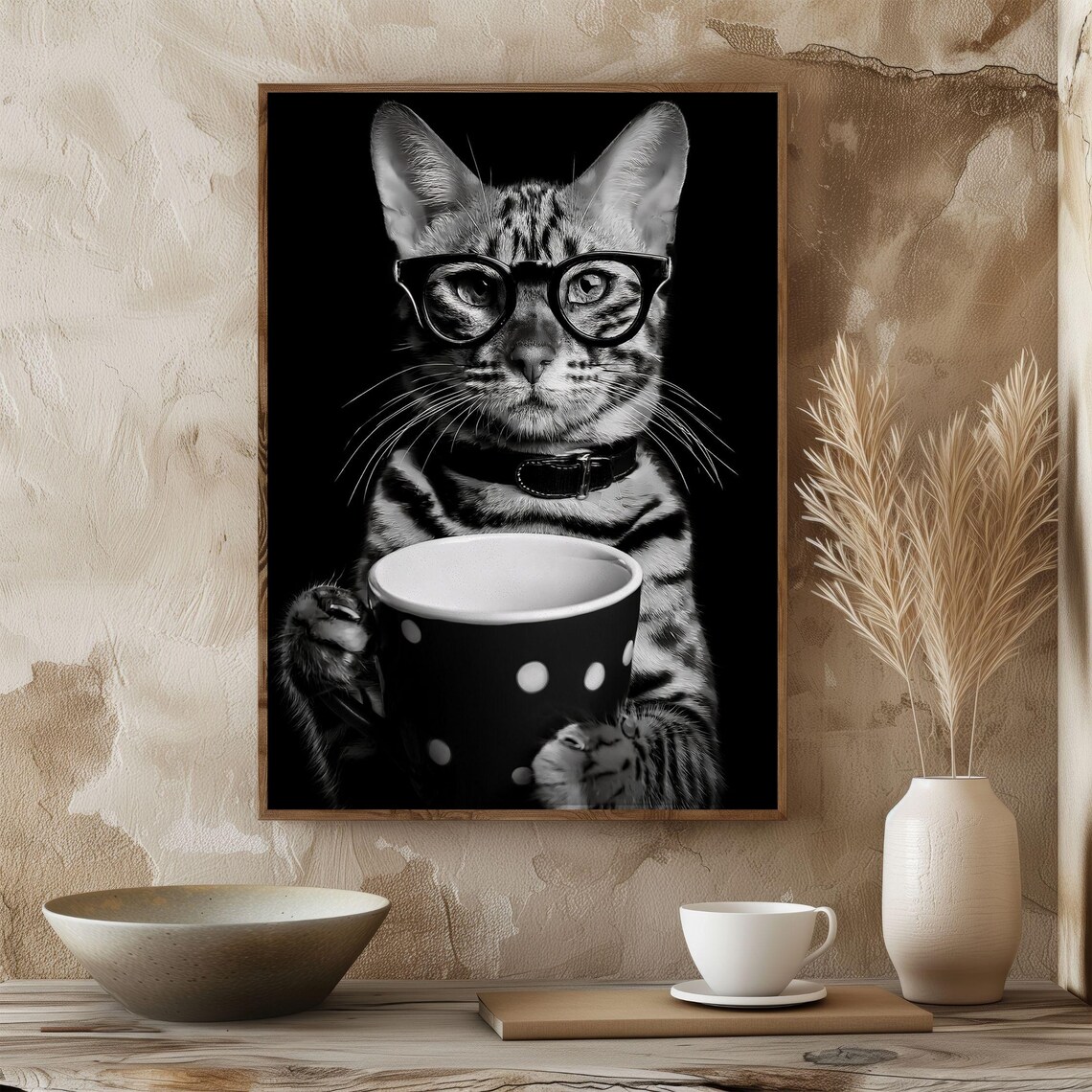 Bengal Drinking Coffee, Vintage Kitchen Wall Decor