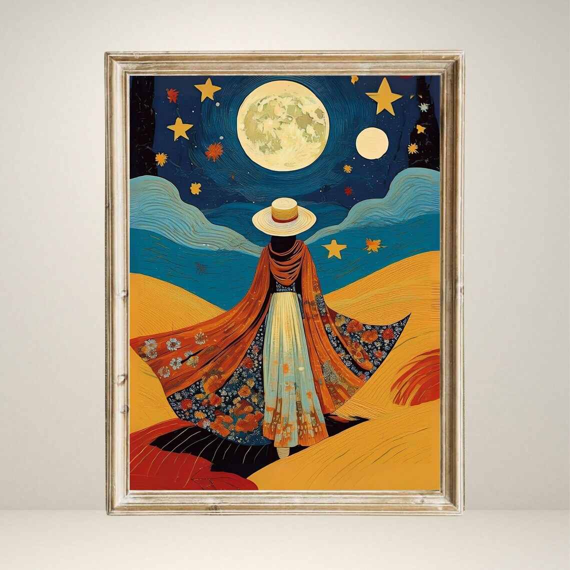 Boho Woman Wall Art, Abstract Moon And Stars - Image 3
