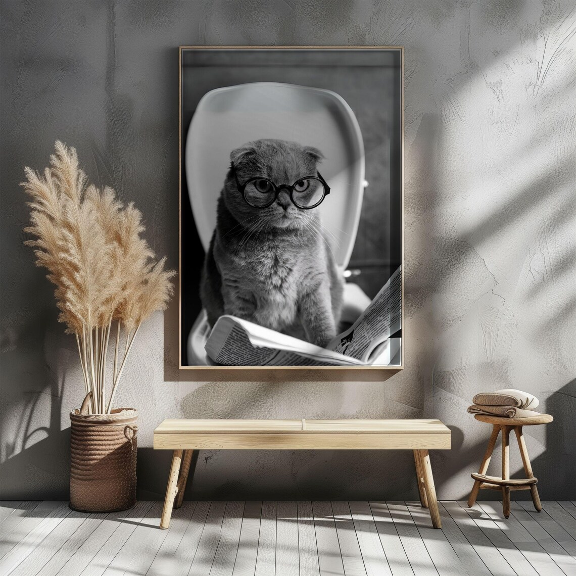 Scottish Fold Sitting On Toilet, Funny Vintage Art - Image 4
