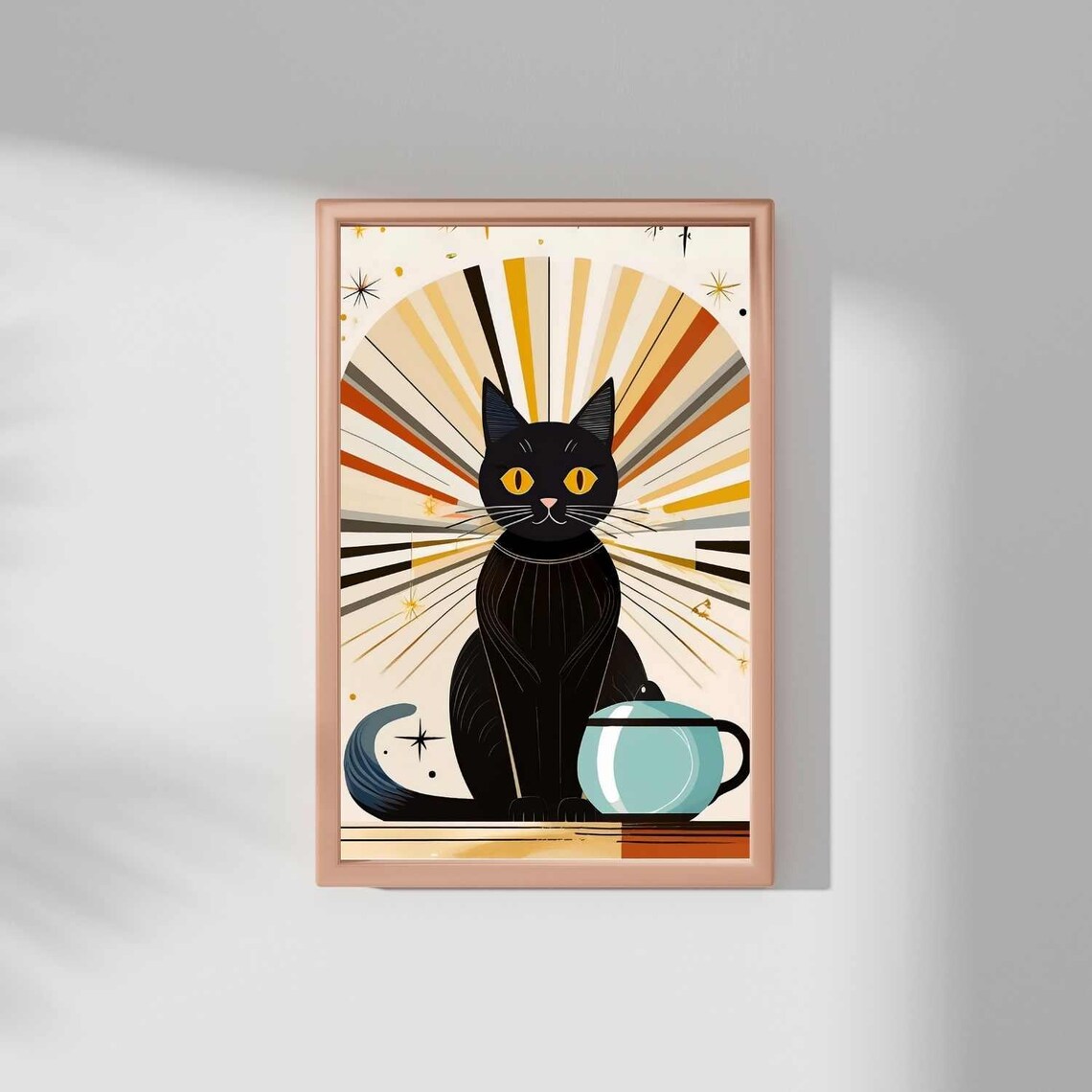 Mid Century Modern Cat and Coffee Kitchen Art Print - Image 2