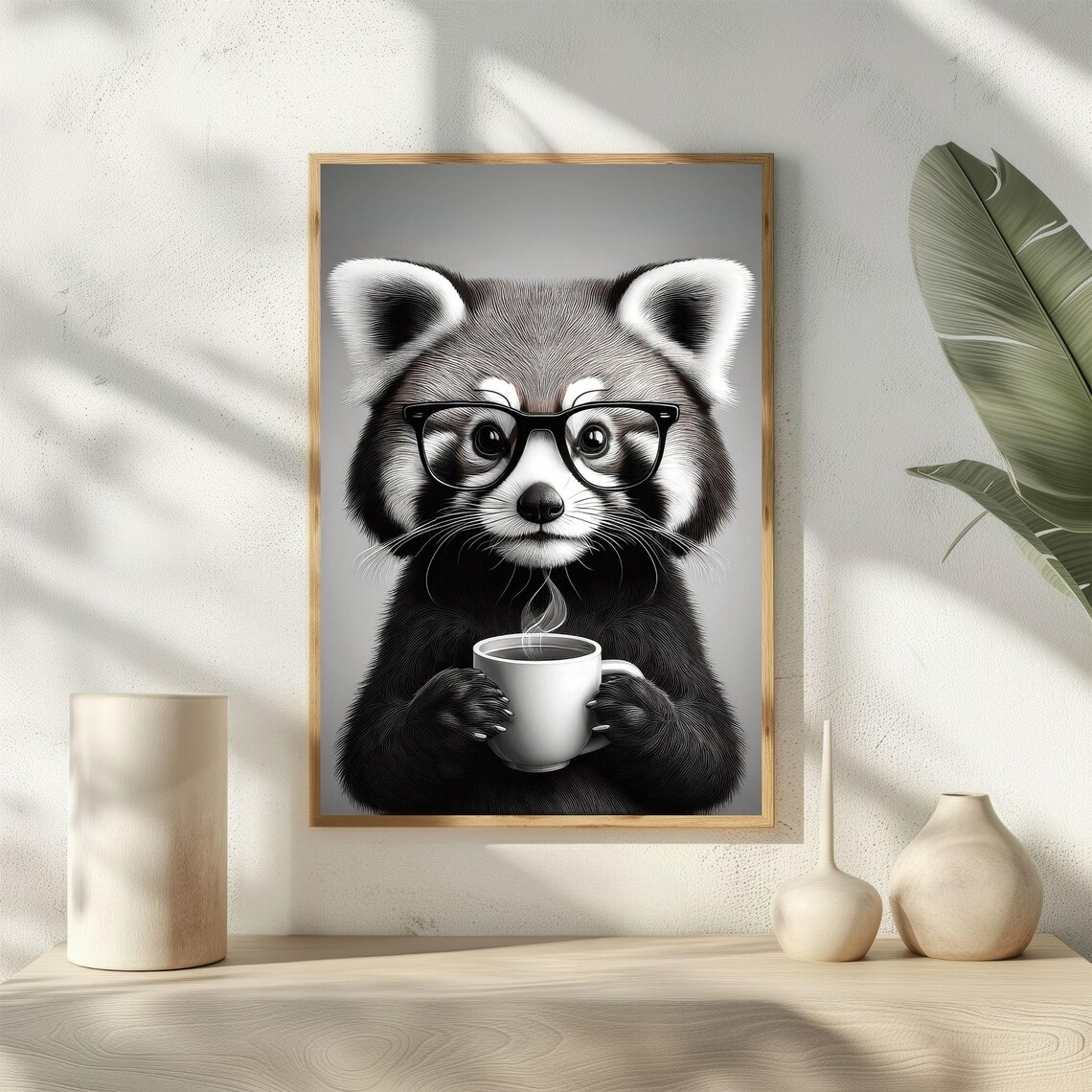 Panda Animal Drinking Coffee, Vintage Poster - Image 5