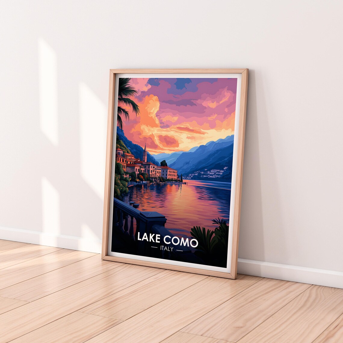 Lake Como Italy Sunset Lake Village Mountains Vintage Travel Poster - Image 2