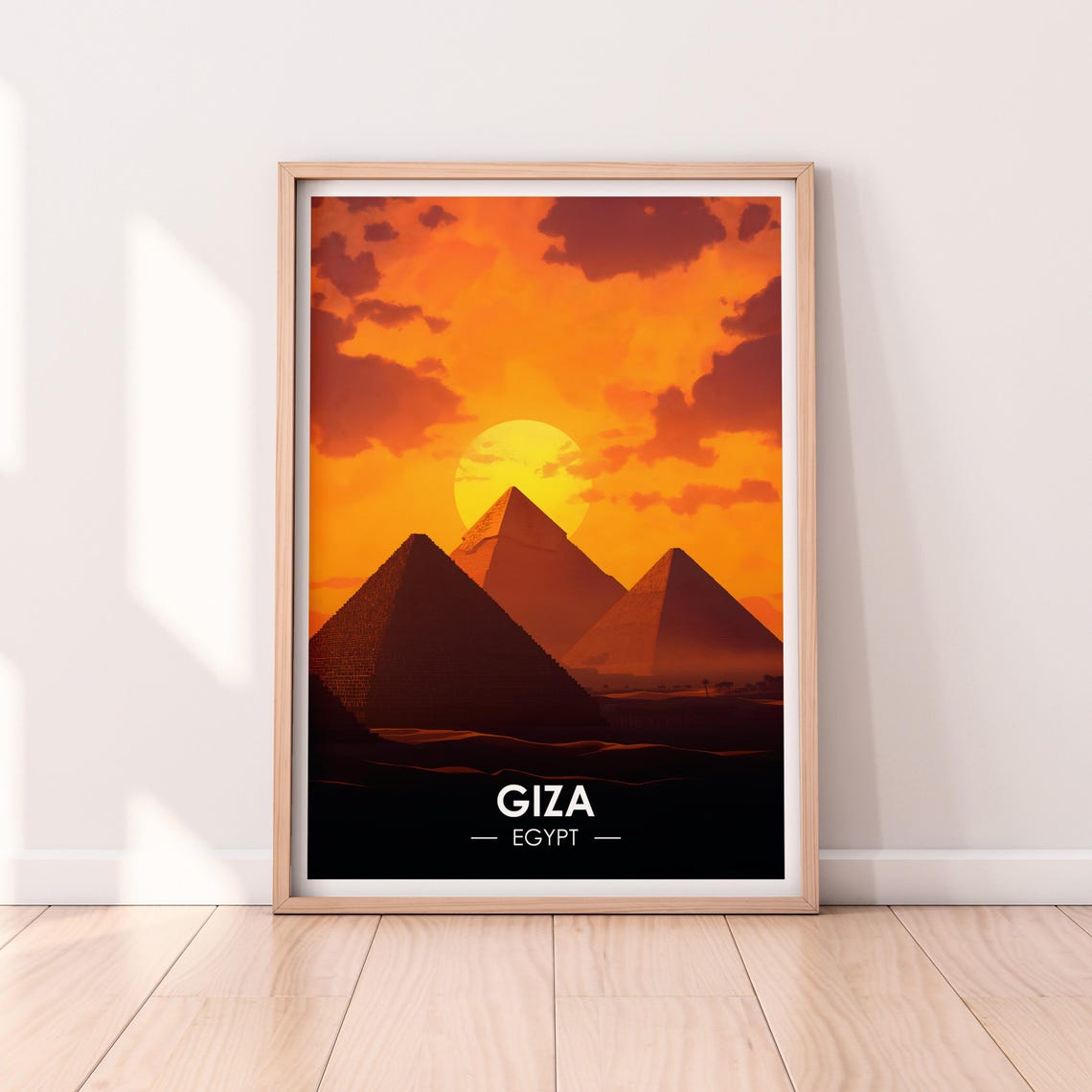 Giza Egypt Pyramids Sunset Sun Behind Ancient Wonders Poster