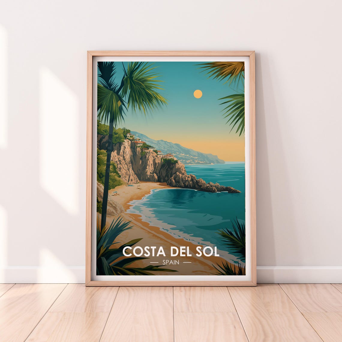 Costa Del Sol Spain Sandy Beach Cliffs Palm Trees Turquoise Sea Poster
