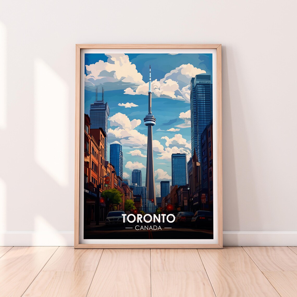 Toronto Canada CN Tower Street View Skyline Vintage Travel Poster