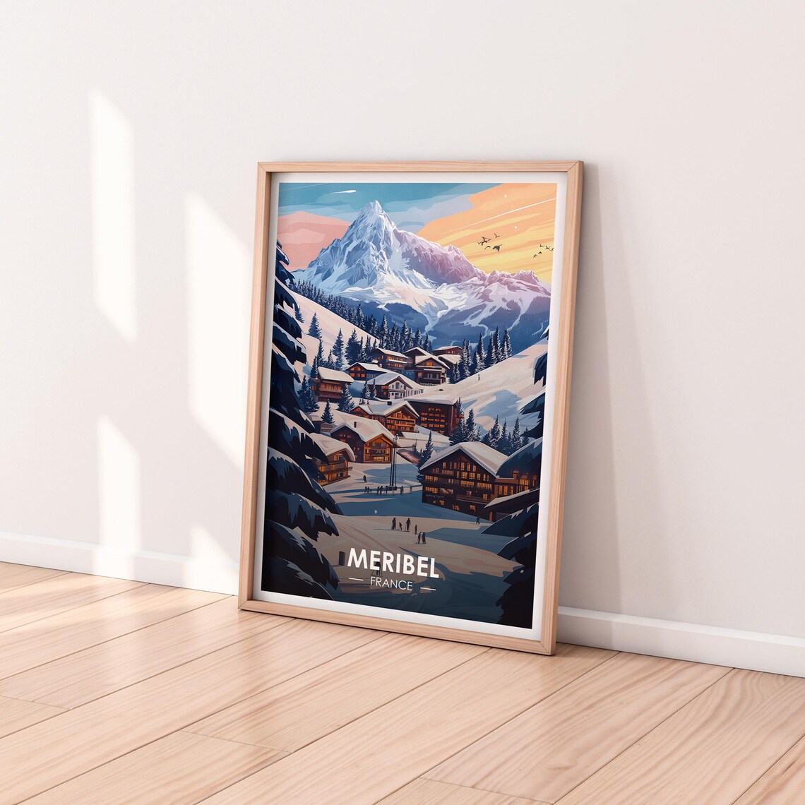 Meribel France Snowy Village Chalets Skiers Dusk Alps Poster - Image 2