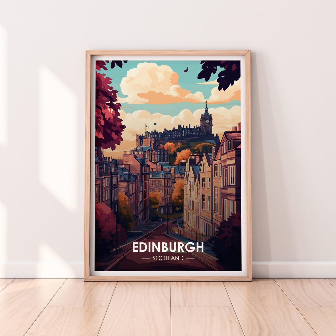 Edinburgh Scotland Autumn Street Leading To Castle Travel Poster