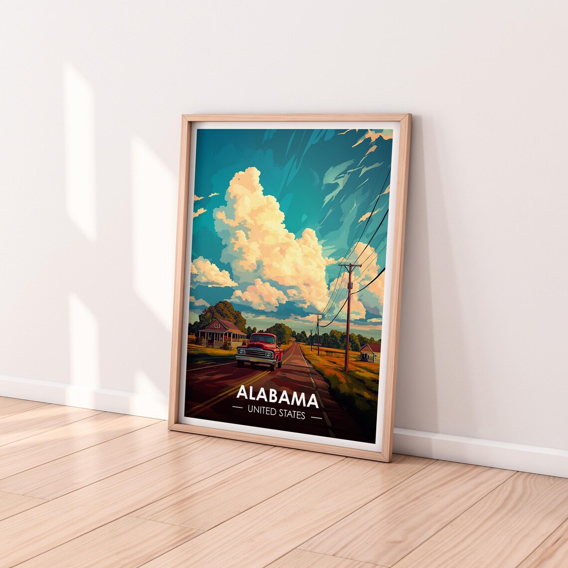 Alabama Vintage Country Road Red Pickup Truck Scenic Travel Poster - Image 2
