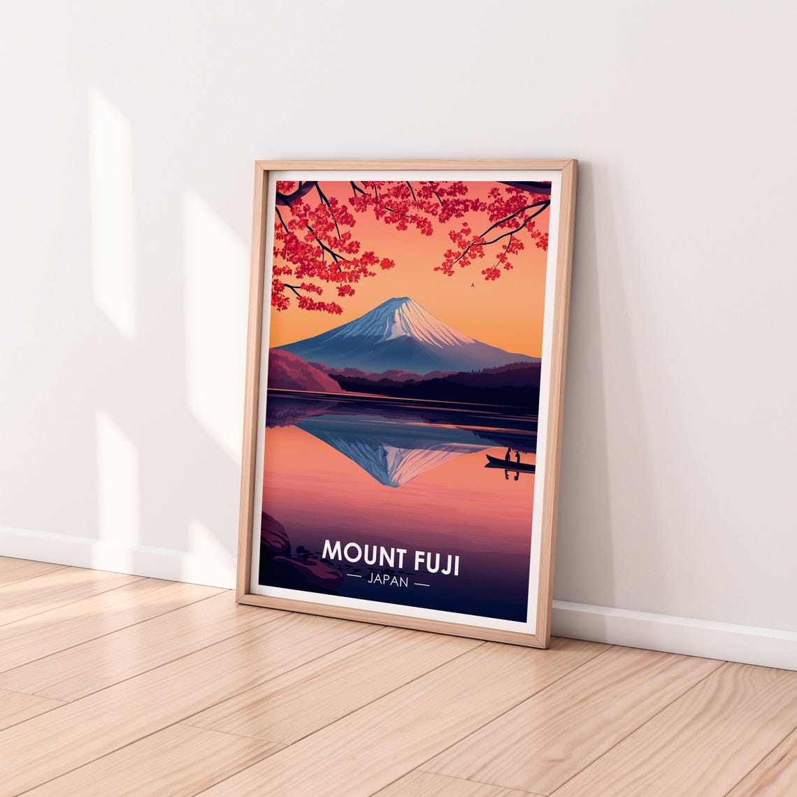 Mount Fuji Japan Lake Reflection Sunset Cherry Blossom Travel Poster - Image 2