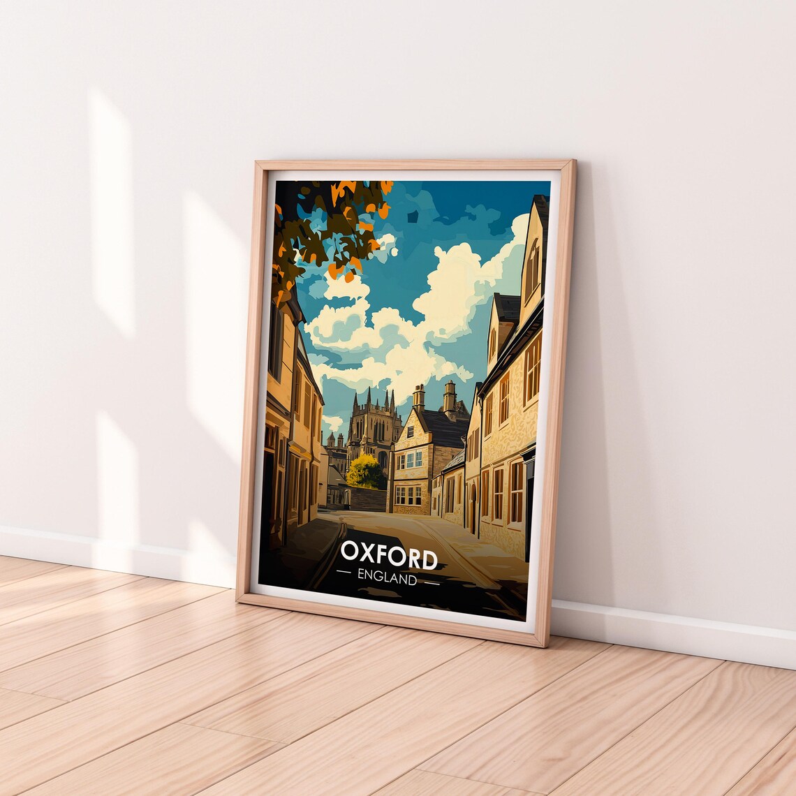 Oxford England Quiet College Street Church Towers Blue Sky Poster - Image 2