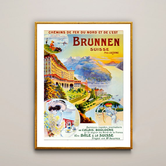 Brunnen Suisse Vintage Travel Poster Poster Paper Or Print Gift Idea Wall Decor