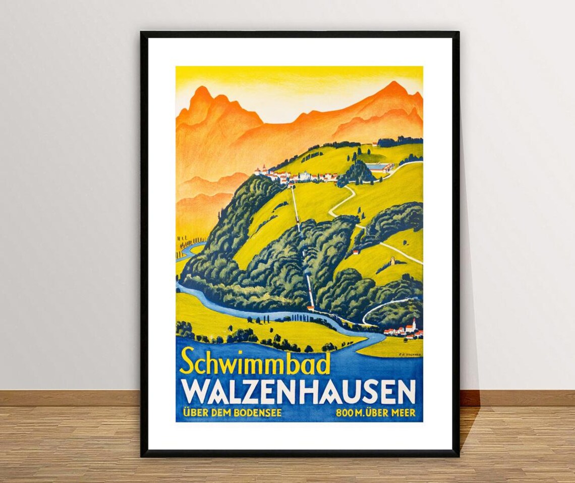 Schwimmbad Walzenhausen, Vintage Travel Poster - Image 2