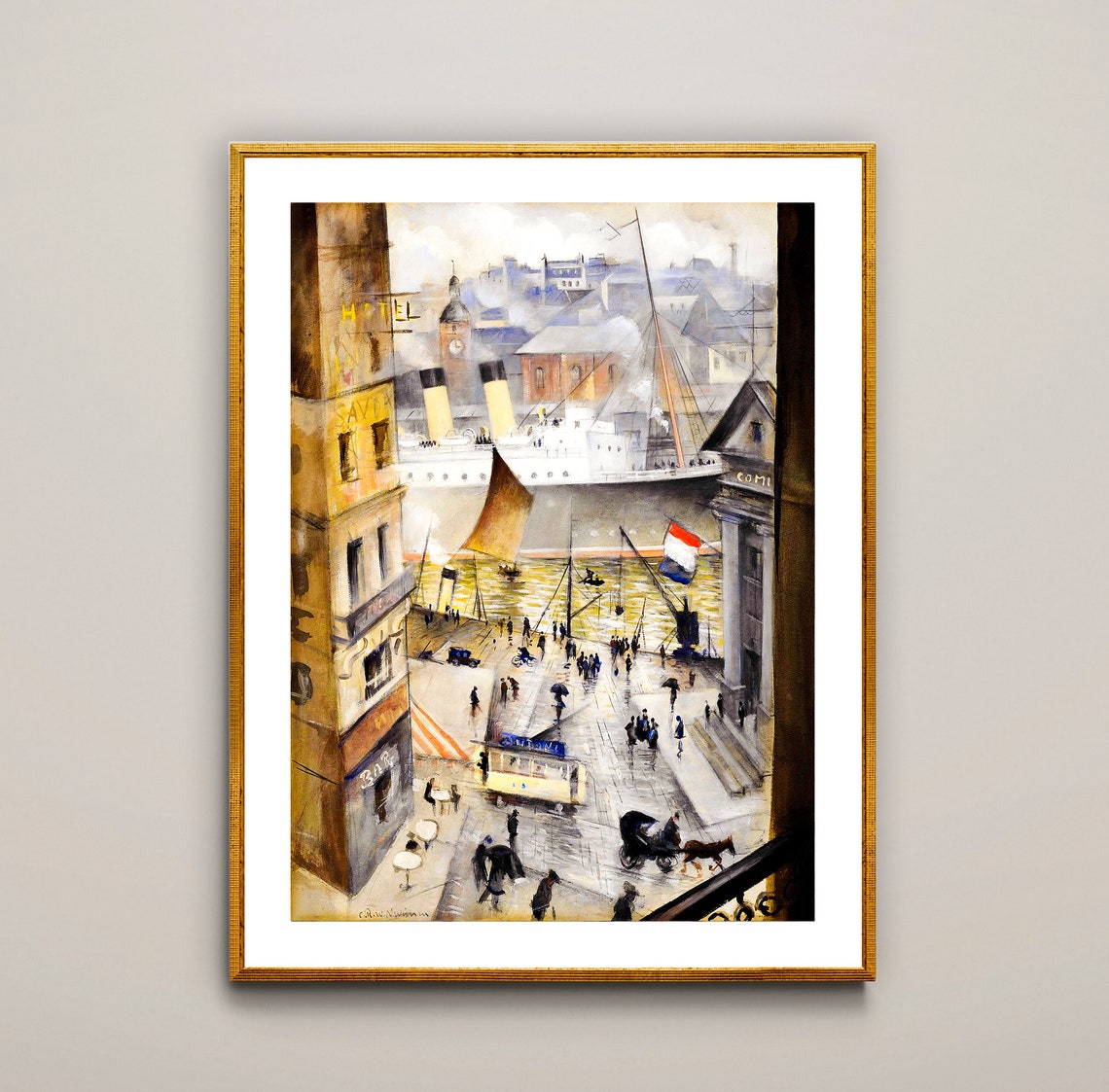 French Boulogne Window Harbour Rain Watercolor View Art Poster - Image 2