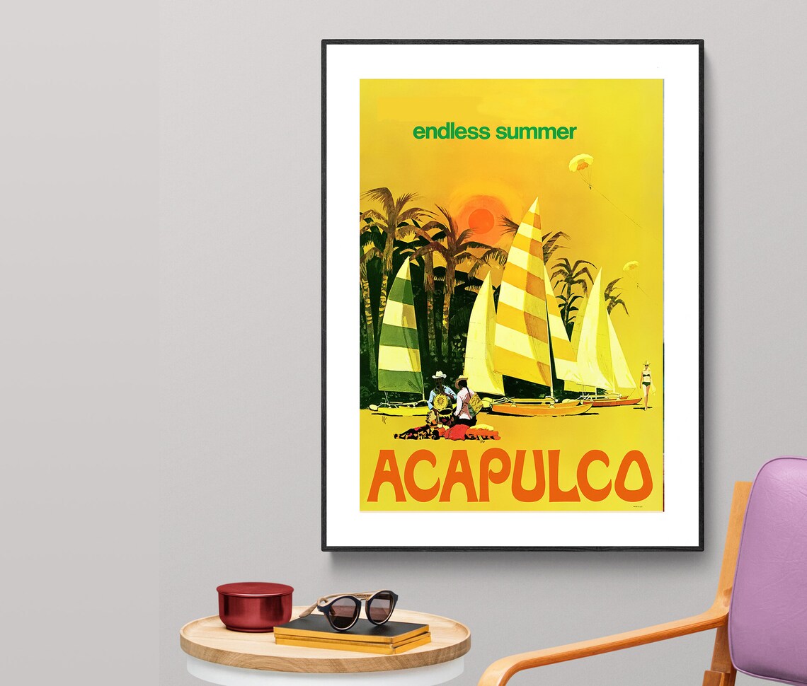 Acapulco Vintage Travel Poster, Mexico Escape Art Print