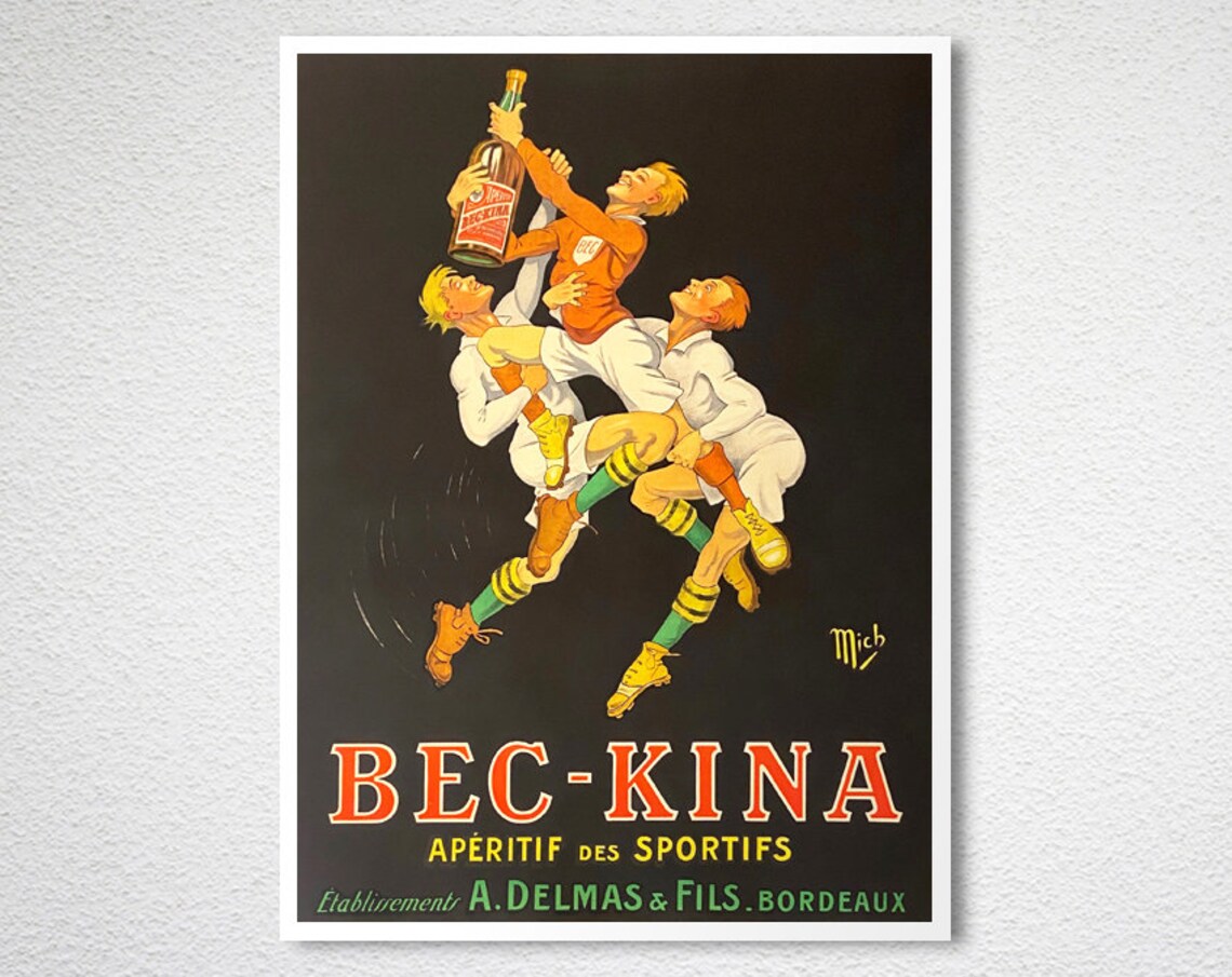 Bec Kina Aperitif des Sportifs Rugby Players Vintage Ad Poster - Image 2