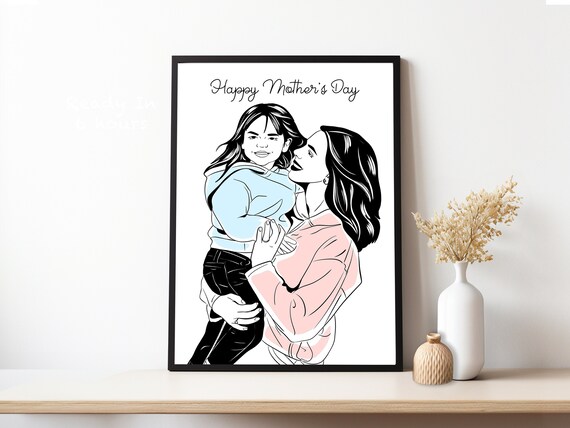 Custom Mother And Child Line Portrait Mothers Day Gift Wall Art