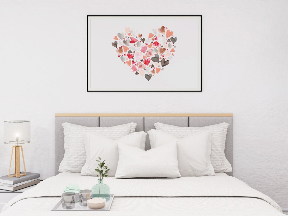Valentine Heart Collage Pink Watercolor Hearts Love Wall Art Print - Image 5