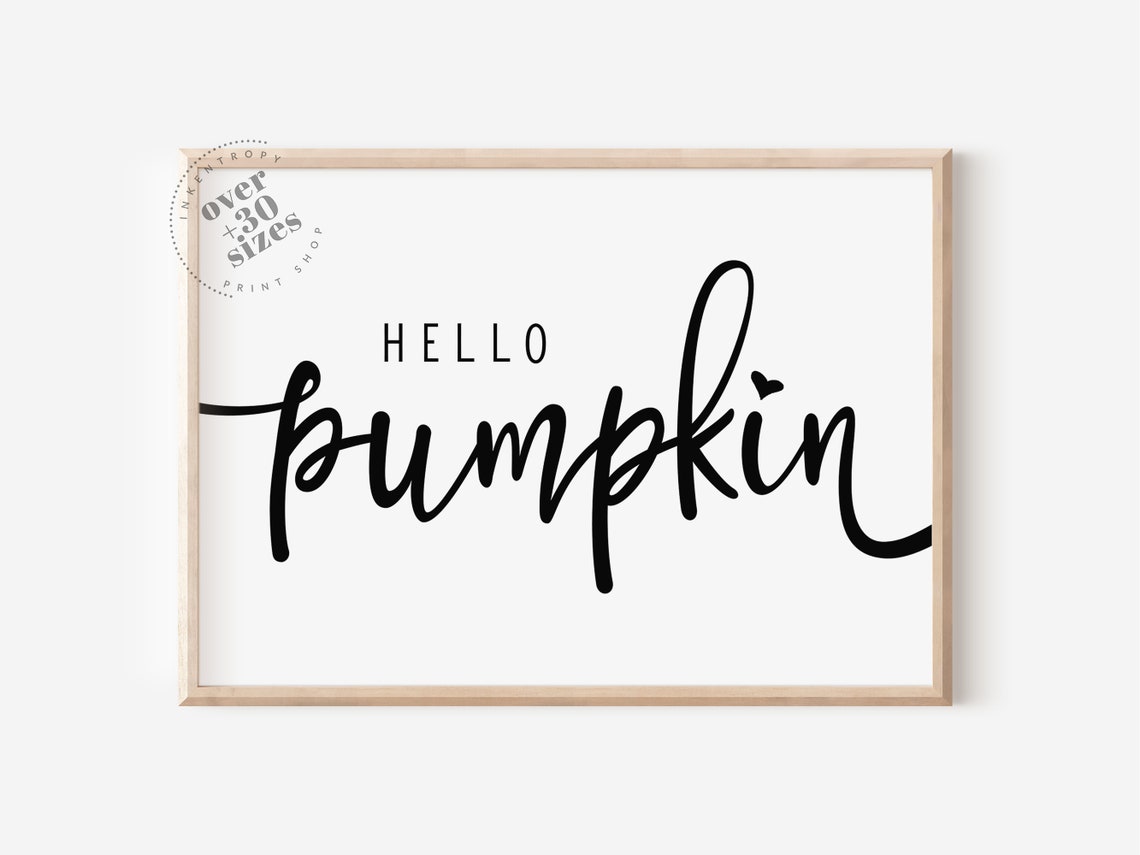 Hello Pumpkin Black Script Fall Sign Minimalist Autumn Wall Art Print