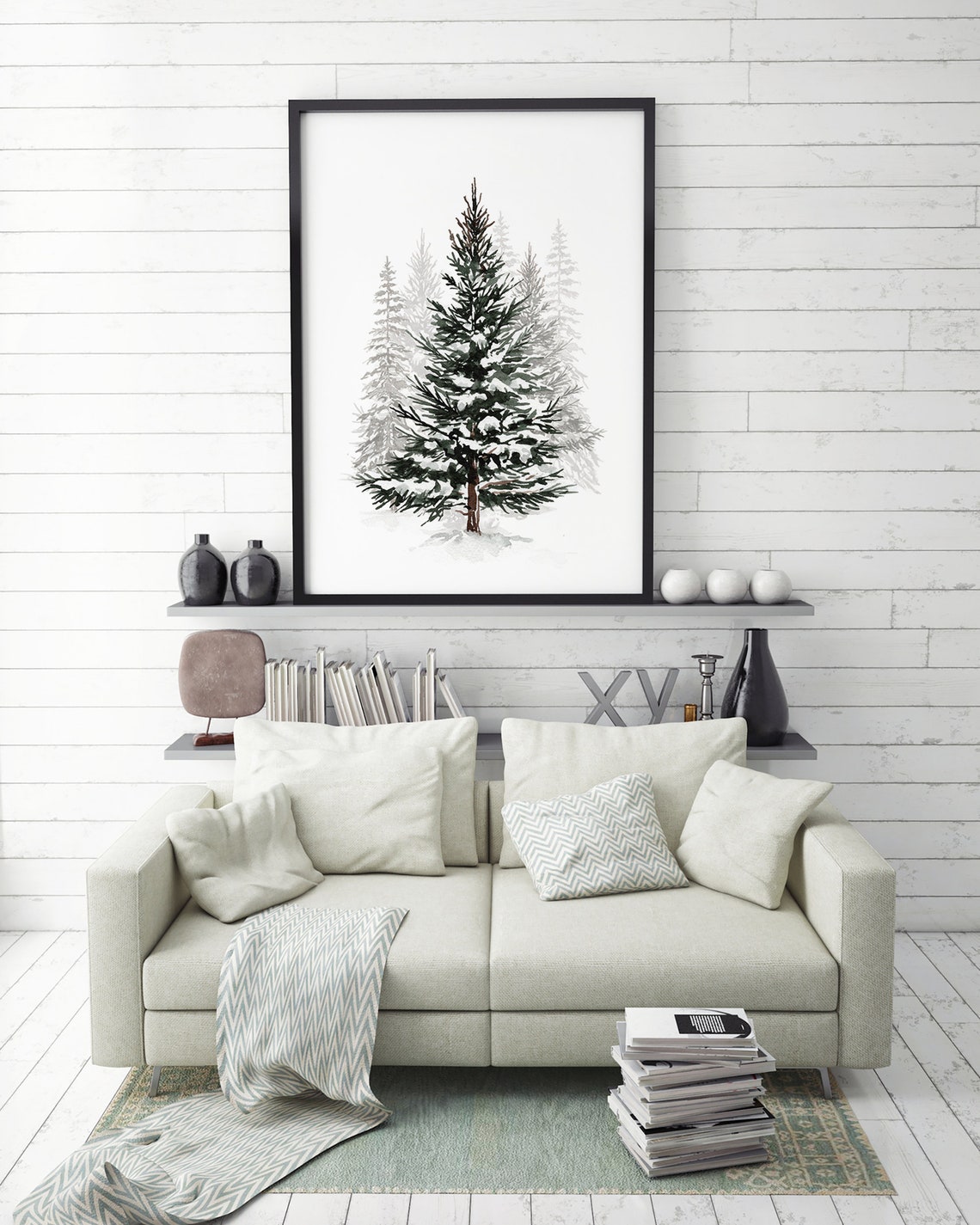 Snowy Pine Tree Watercolor Winter Forest Christmas Wall Art Print - Image 3