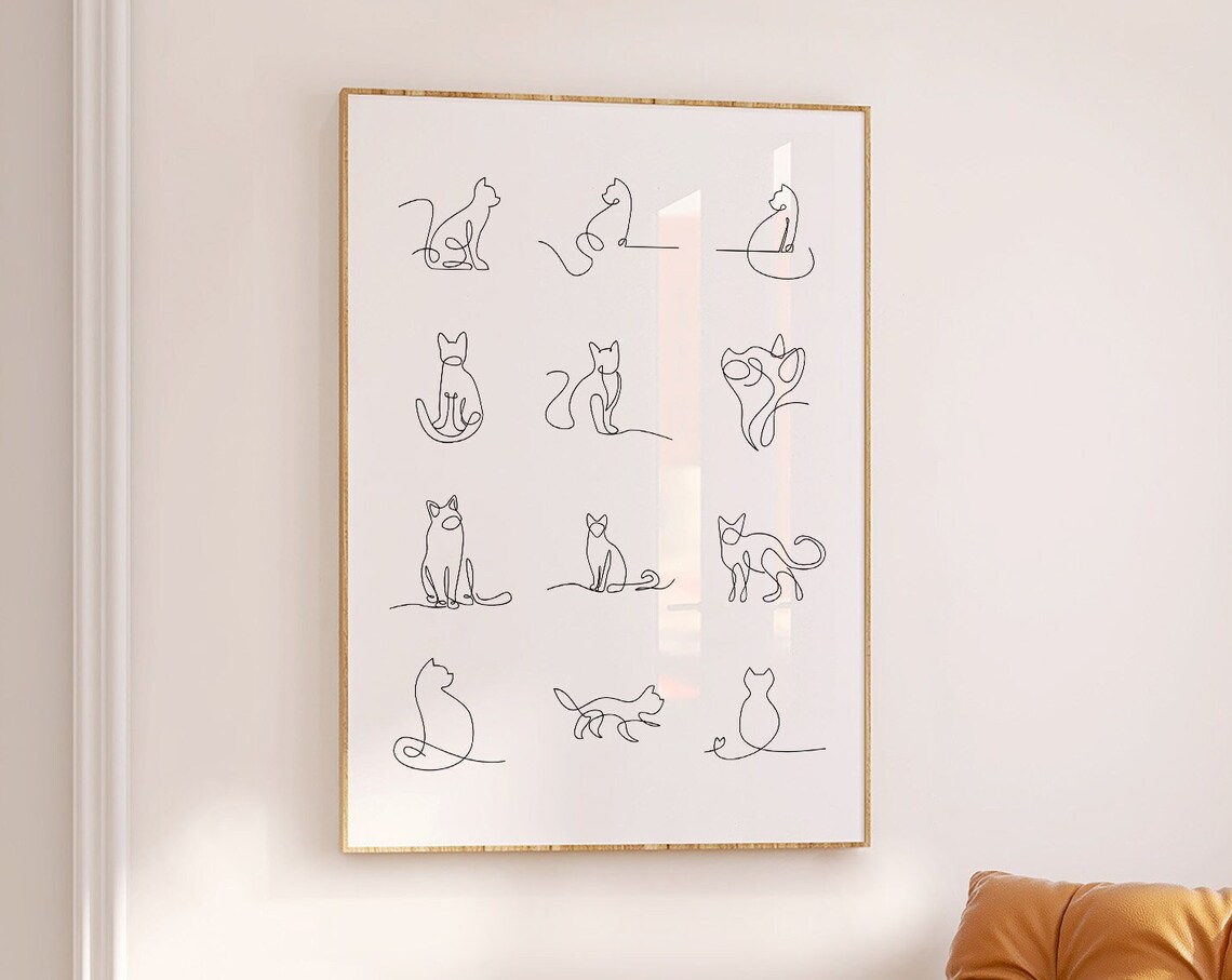 Minimalist Cat Line Art Drawing Collection Poster For Cat Lovers - Image 2