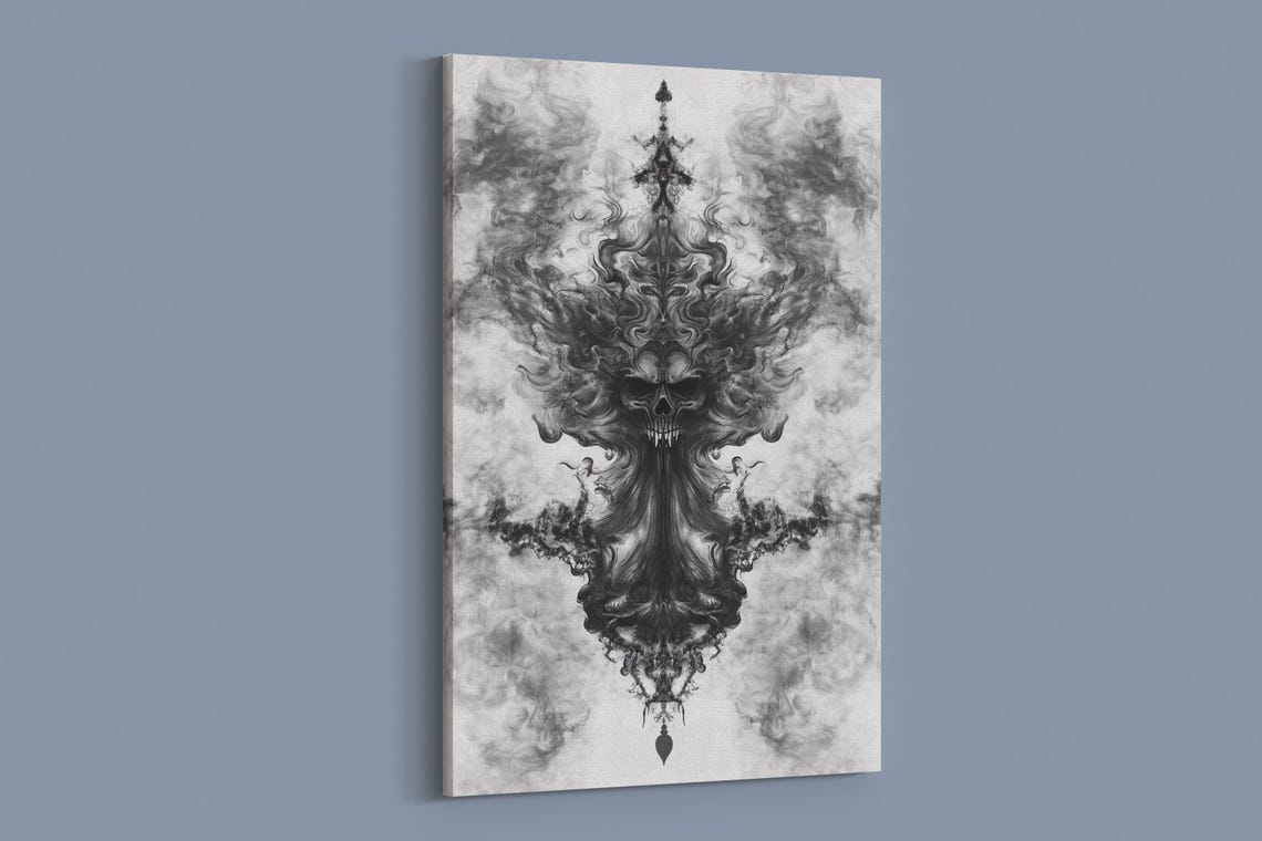 Black Ink Fiery Skull Print Print - Image 2