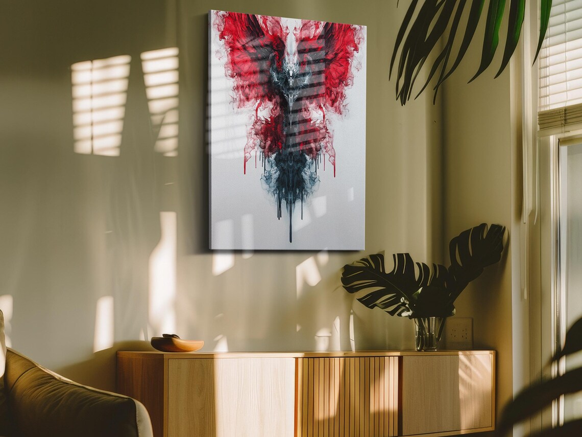 Fiery Red Ink Wings Symmetrical Butterfly Abstract Art Poster - Image 4