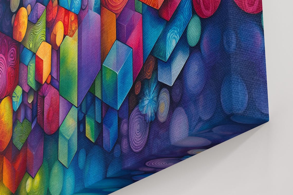 Colorful Floating Cubes And Spheres Rainbow Geometric Art Poster - Image 4