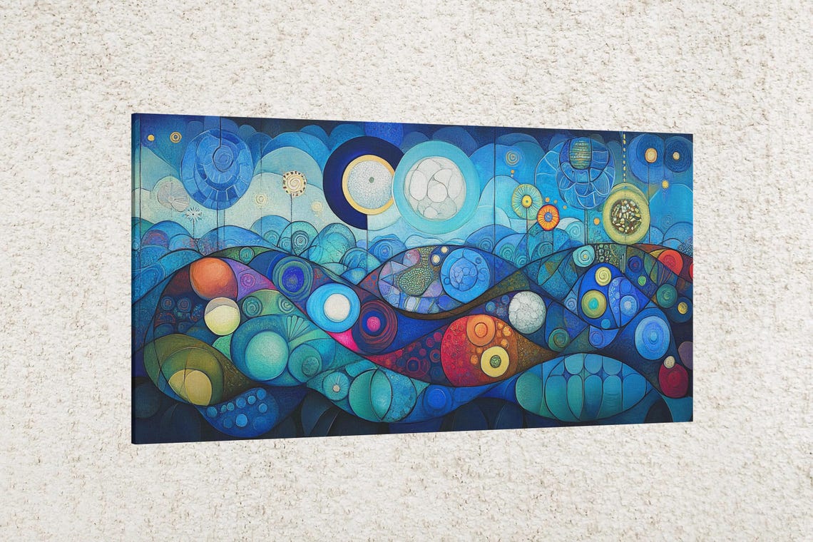Blue Lunar Circles, Geometric Art Print - Image 2