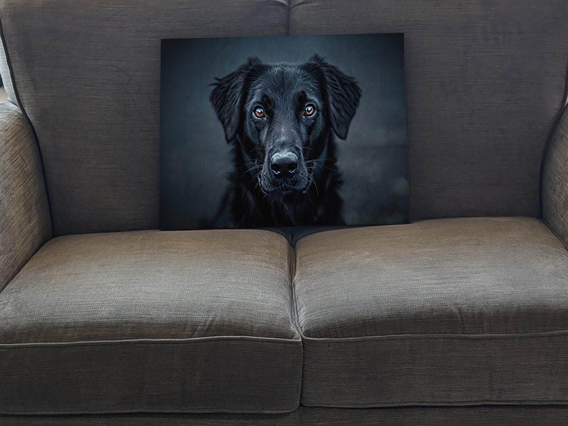 Black Dog Portrait Close Up Soulful Eyes Dark Background Print - Image 5