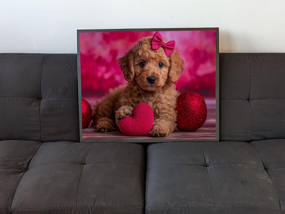Valentines Poodle Puppy, Adorable Heart Decor - Image 4