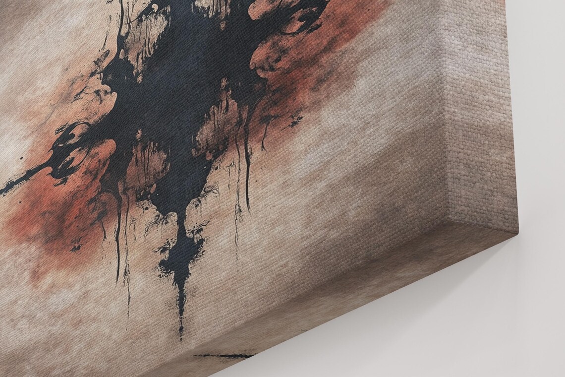 Dark Abstract Symmetric Inkblot Rust Red Wash Moody Wall Art Poster - Image 5